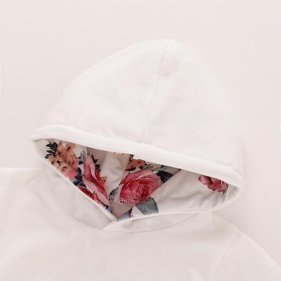 3pcs Baby Girl 95% Cotton Long-sleeve Hoodie and Floral Print Pants with Headband Set White big image 3