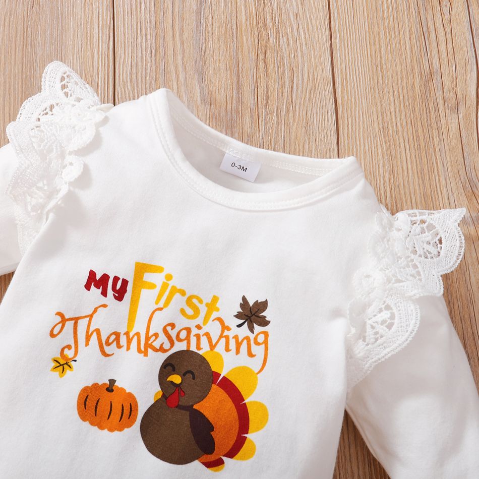Baby 3pcs Thanksgiving Day Theme Print Long-sleeve Romper Set White