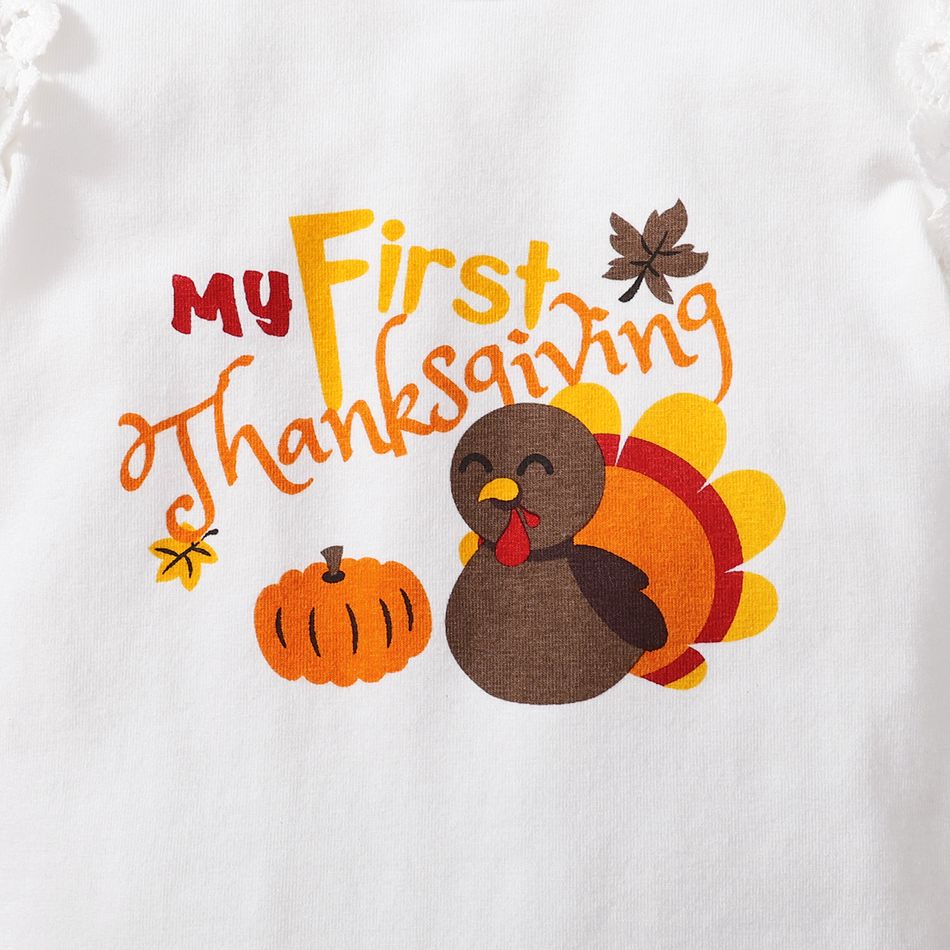 Baby 3pcs Thanksgiving Day Theme Print Long-sleeve Romper Set White big image 2