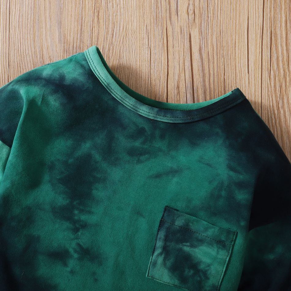 Baby 2pcs Cotton Tie Dye Long Sleeve Sweatshirt Pullover Set Green big image 3