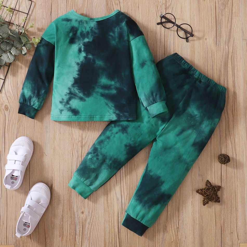 2pcs Toddler Girl/Boy Cotton Tie Dye Pullover Sweatshirt and Pants Set Green big image 7