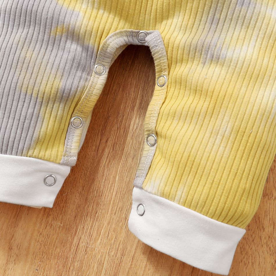Tie Dye Long-sleeve Cotton Ribbed Baby Jumpsuit Pale Yellow big image 5