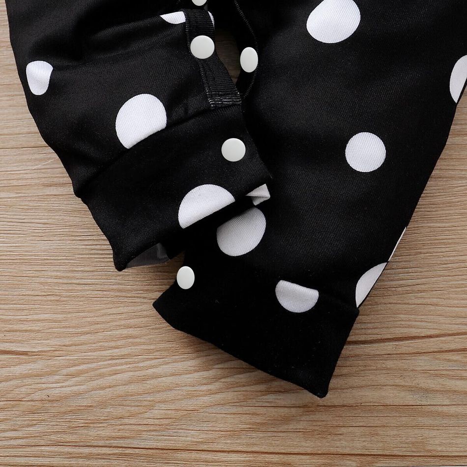 Polka Dots Print Bow Tie Decor Long-sleeve Black Baby Jumpsuit Black big image 6