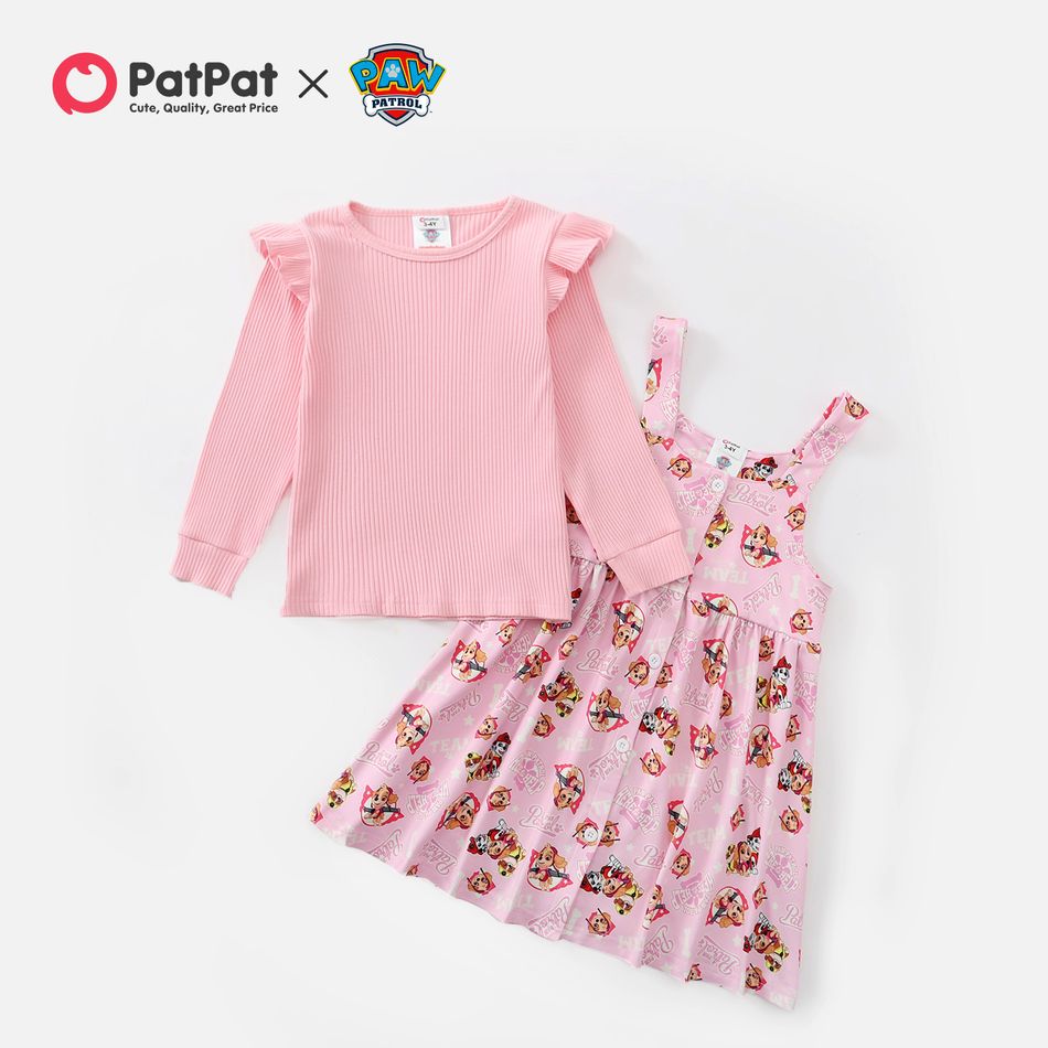 PAW Patrol 2-piece Toddler Girl Flounce Solid Tee and Allover Tank Dress Set Light Pink
