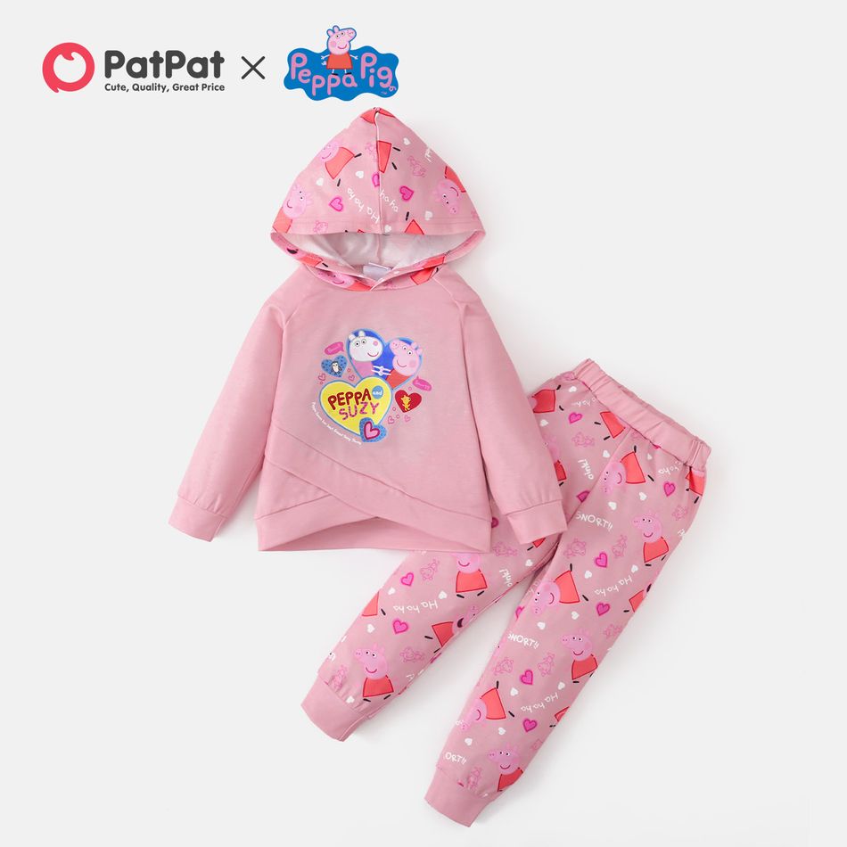 Peppa Pig 2-piece Toddler Girl Peppa Suzy Hooded Sweatshirts and Allover Pants Valentine Set Dark Pink