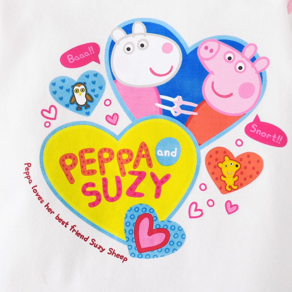 Peppa Pig 2pcs Baby Girl Heart Print Long-sleeve Romper and Layered Suspender Skirt Set PinkyWhite big image 4