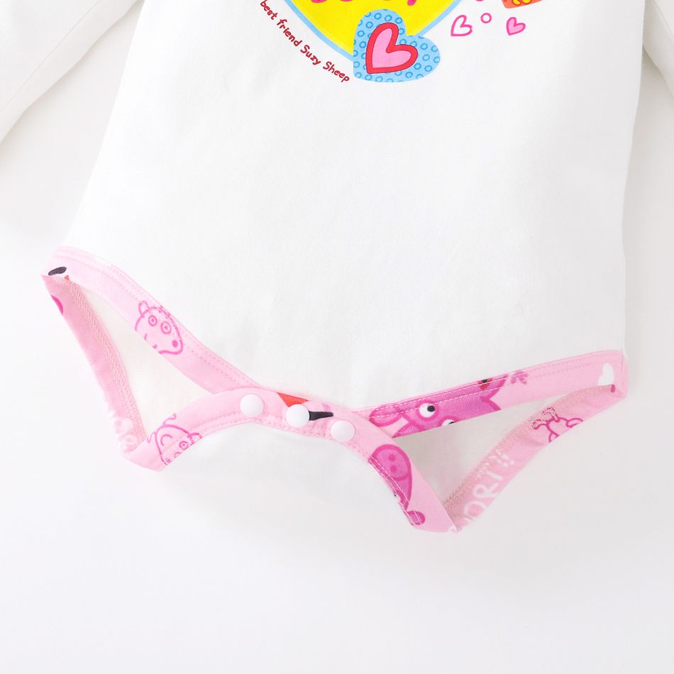 Peppa Pig 2pcs Baby Girl Heart Print Long-sleeve Romper and Layered Suspender Skirt Set PinkyWhite