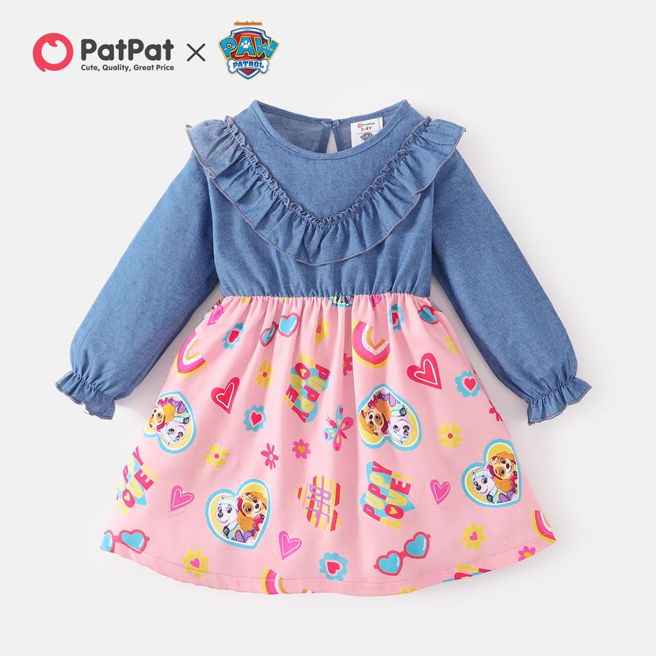 PAW Patrol Toddler Girl Cotton  Puppy Love Colorblock Dress Blue