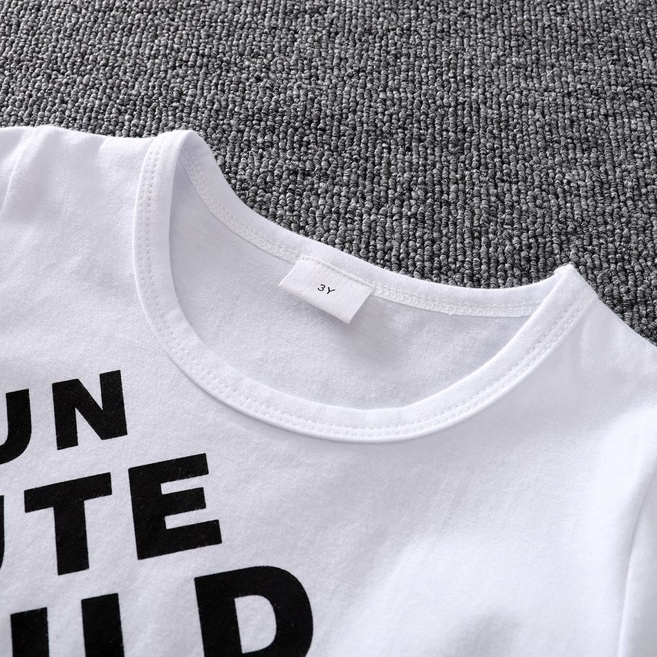 2pcs Toddler Boy Casual Letter Print Tee and Pocket Design Cargo Shorts Set White big image 3