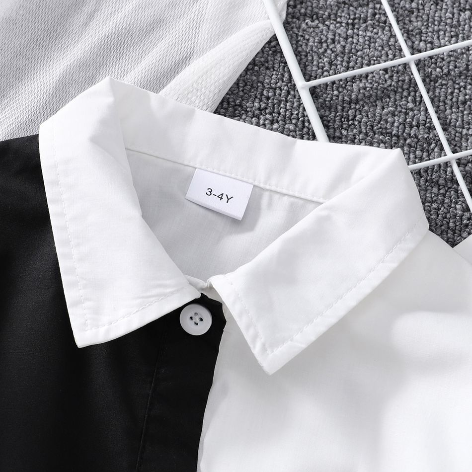 Toddler Girl Lapel Collar Colorblock Splice Irregular Hem Long-sleeve Shirt Dress Black/White big image 3