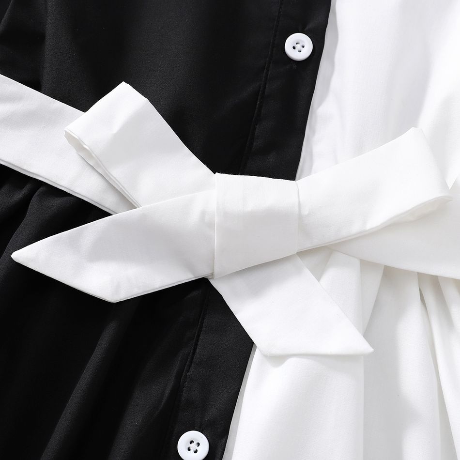 Toddler Girl Lapel Collar Colorblock Splice Irregular Hem Long-sleeve Shirt Dress Black/White big image 4