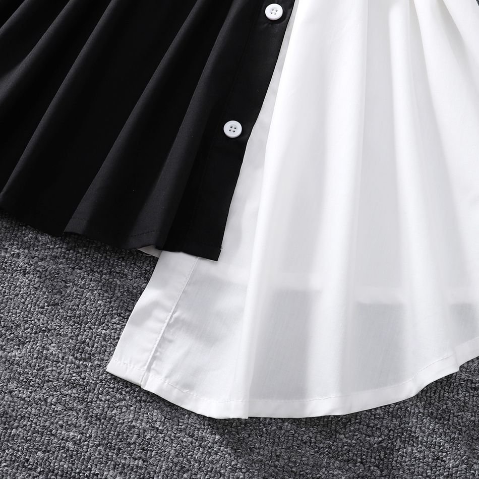 Toddler Girl Lapel Collar Colorblock Splice Irregular Hem Long-sleeve Shirt Dress Black/White big image 5