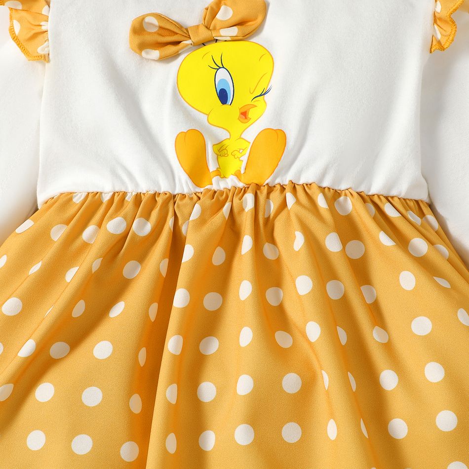 Looney Tunes Toddler Girl Polka dots Splice Ruffled Long-sleeve Cotton Dress Yellow big image 8