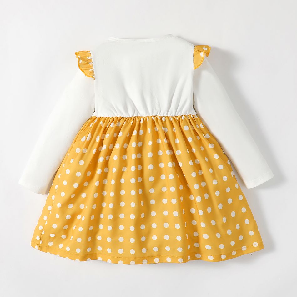 Looney Tunes Toddler Girl Polka dots Splice Ruffled Long-sleeve Cotton Dress Yellow big image 9