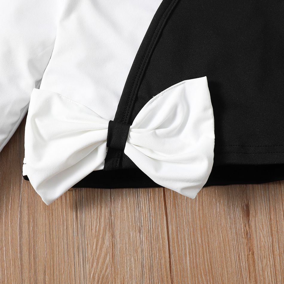 2pcs Toddler Girl Bowknot Design Splice V Neck Long-sleeve Tee and Black Flared Pants Set Black big image 5