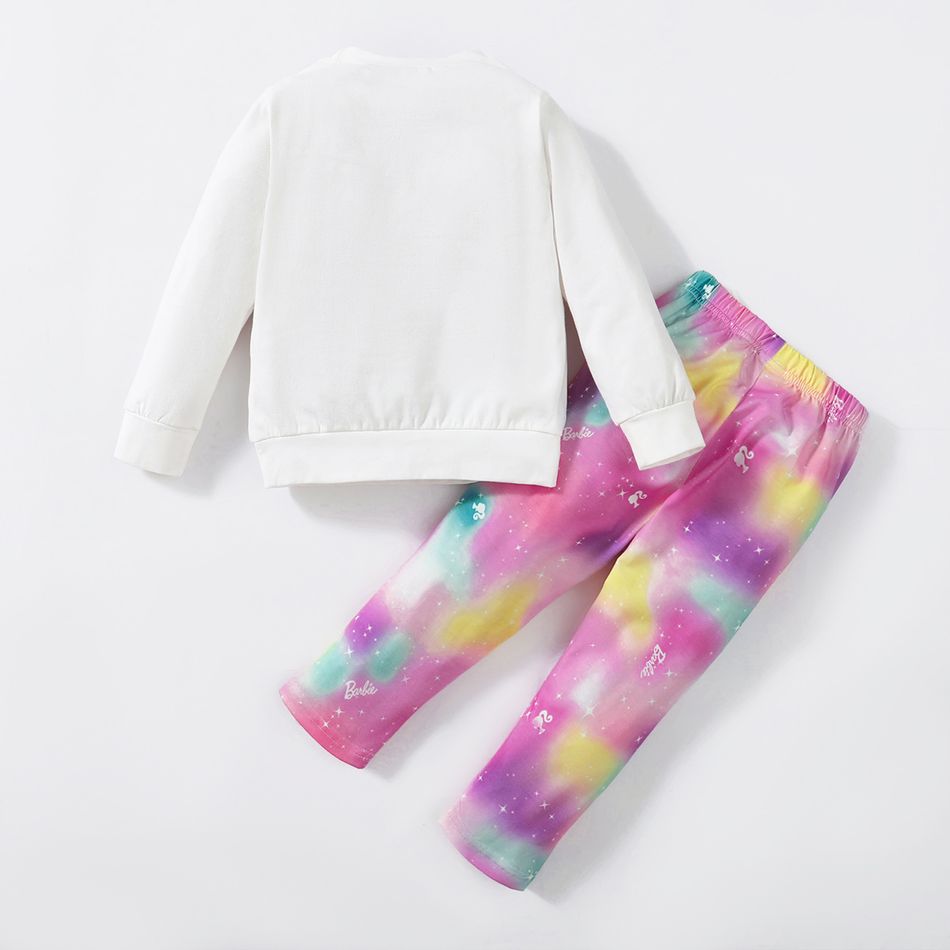 Barbie 2pcs Toddler Girl Character Print Long-sleeve Cototn Tee and Gradient Color Pants Set White big image 5