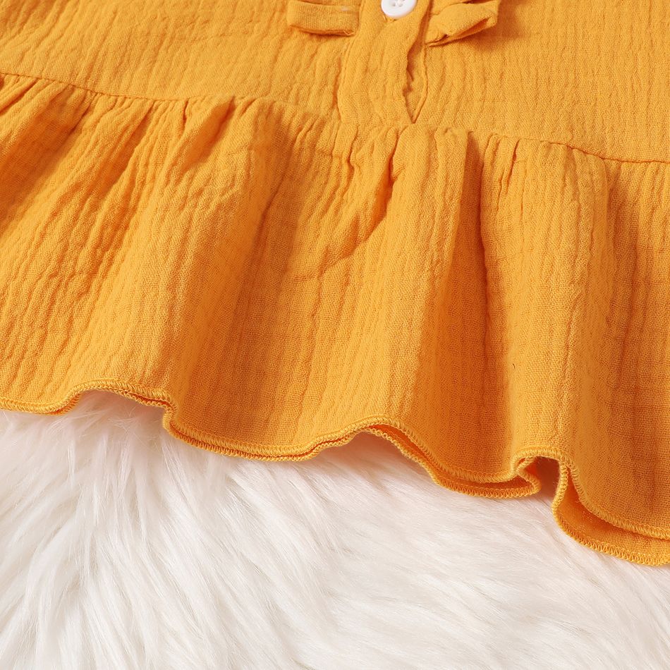 2pcs Toddler Girl Sweet Ripped Cotton Denim Jeans and Doll Collar Crepe Blouse Set Yellow big image 6