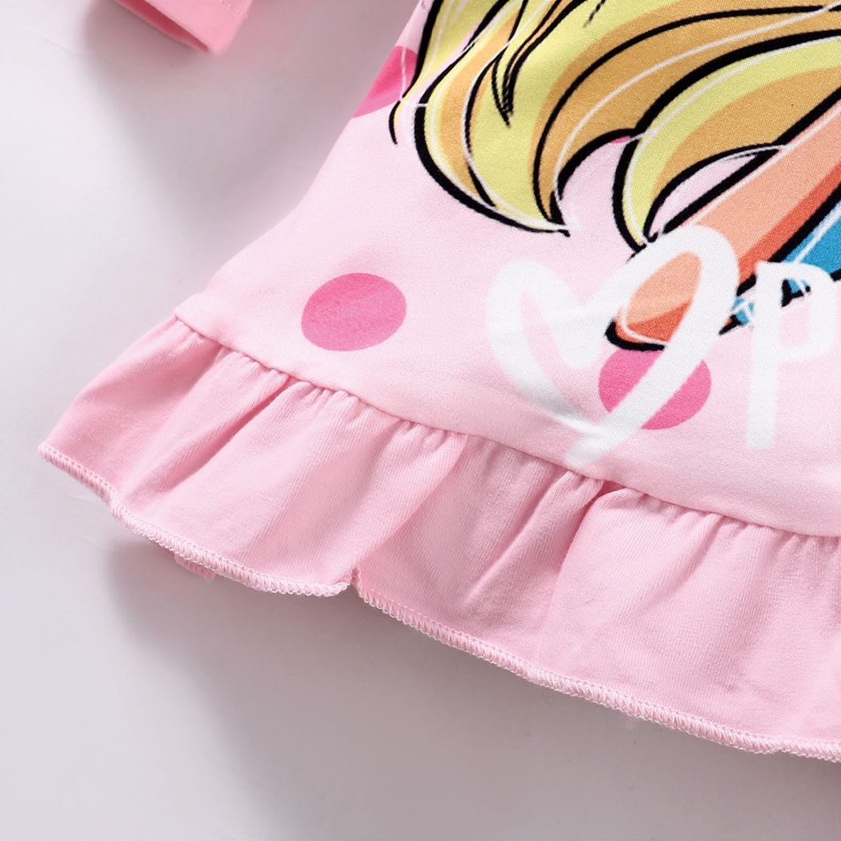 Barbie Toddler Girl Polka Dots and Character Print Long-sleeve Dress Pink big image 4