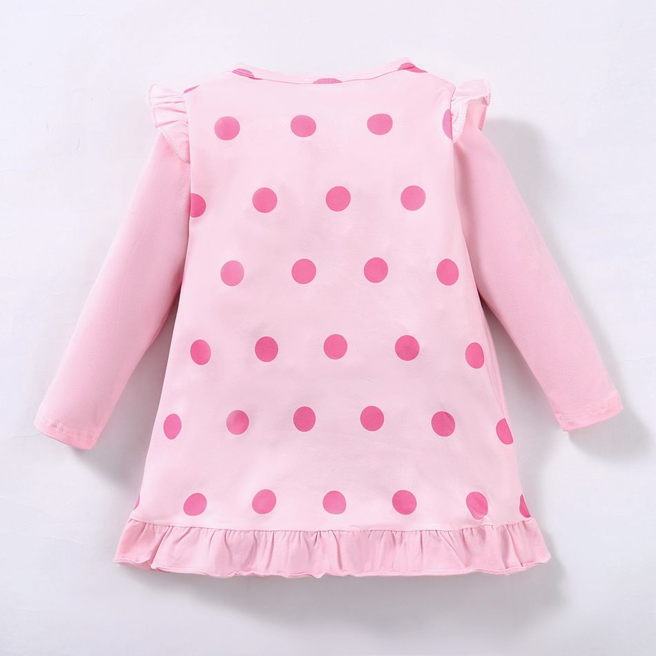 Barbie Toddler Girl Polka Dots and Character Print Long-sleeve Dress Pink big image 2