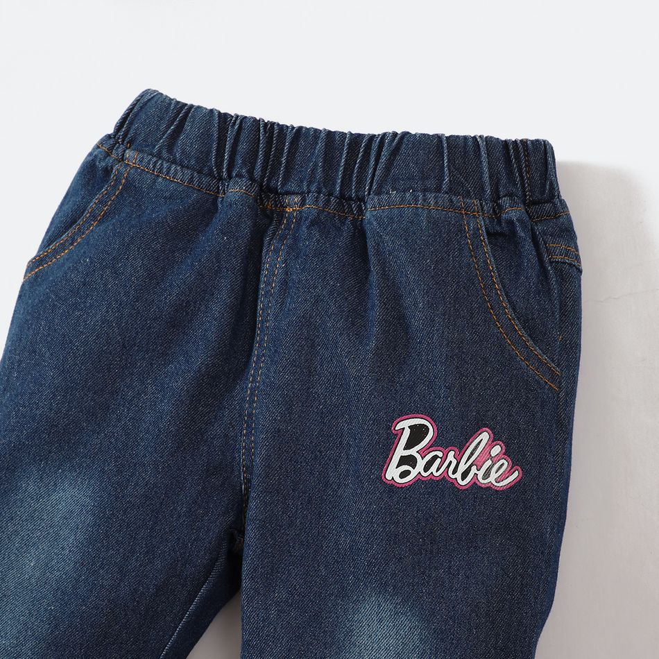 Barbie 2pcs Toddler Girl Ruffled Cotton Sweatshirt and Flared Denim Jeans Set Hot Pink big image 5