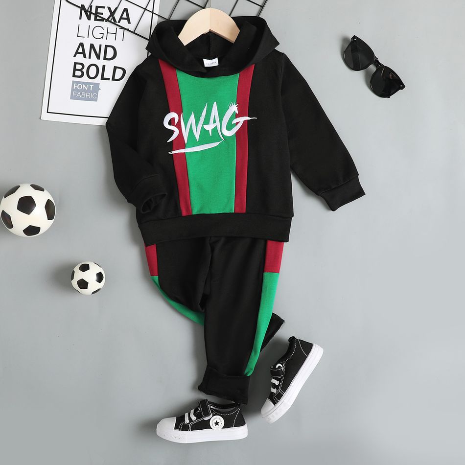 Soccer Cup 2pcs Toddler Boy Trendy Colorblock Hoodie Sweatshirt and Pants Set Green