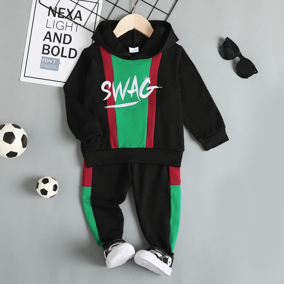 Soccer Cup 2pcs Toddler Boy Trendy Colorblock Hoodie Sweatshirt and Pants Set Green big image 2