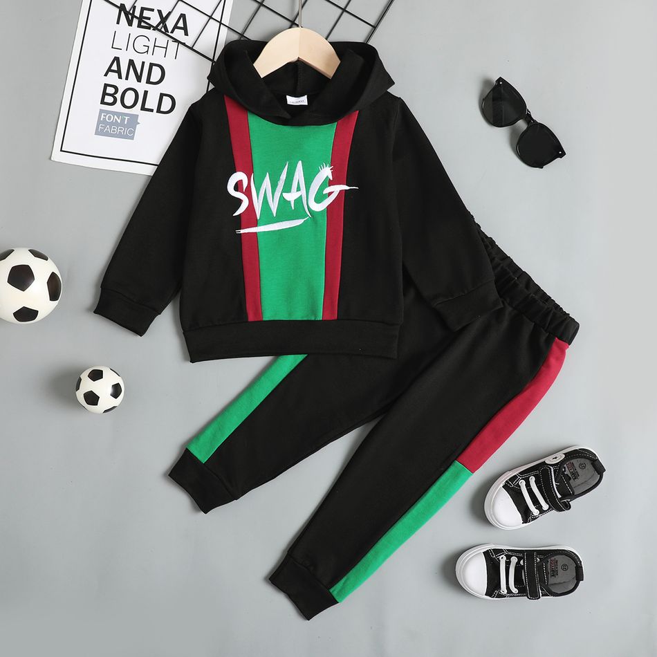 Soccer Cup 2pcs Toddler Boy Trendy Colorblock Hoodie Sweatshirt and Pants Set Green big image 3