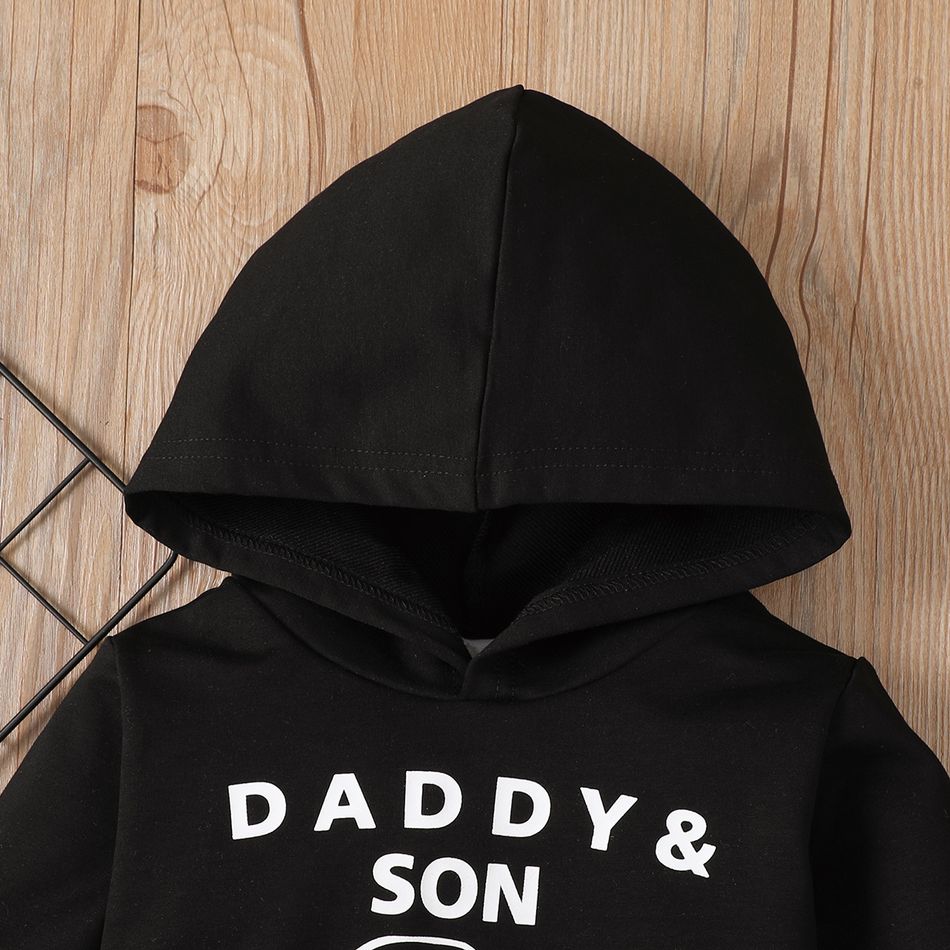2pcs Toddler Boy Trendy Ripped Cotton Denim Jeans and Letter Print Hoodie Sweatshirt Set Black big image 5