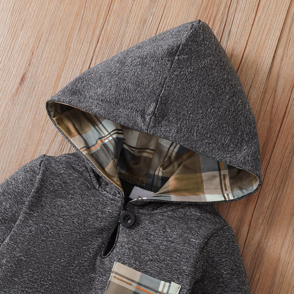 2pcs Toddler Boy Classic Plaid Splice Hoodie Sweatshirt and Pants Set Grey big image 4