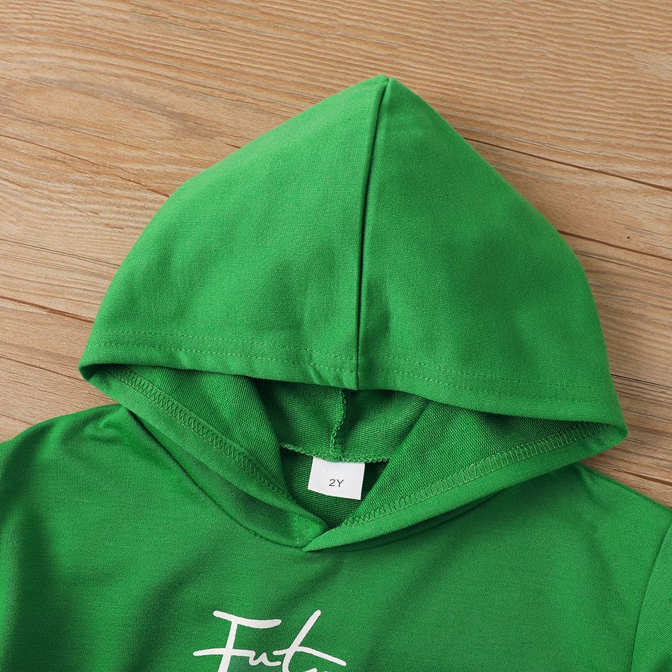 2pcs Toddler Boy Trendy Ripped Denim Jeans and Faux-two Hoodie Sweatshirt Set Green big image 3