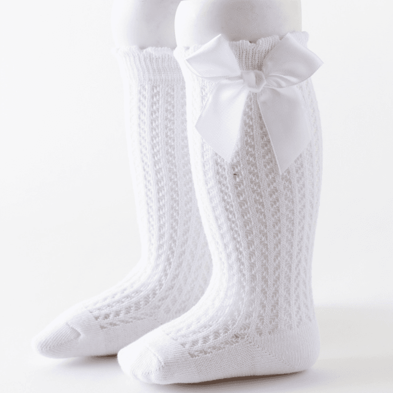 Baby Solid Bowknot Breathable Middle Socks White