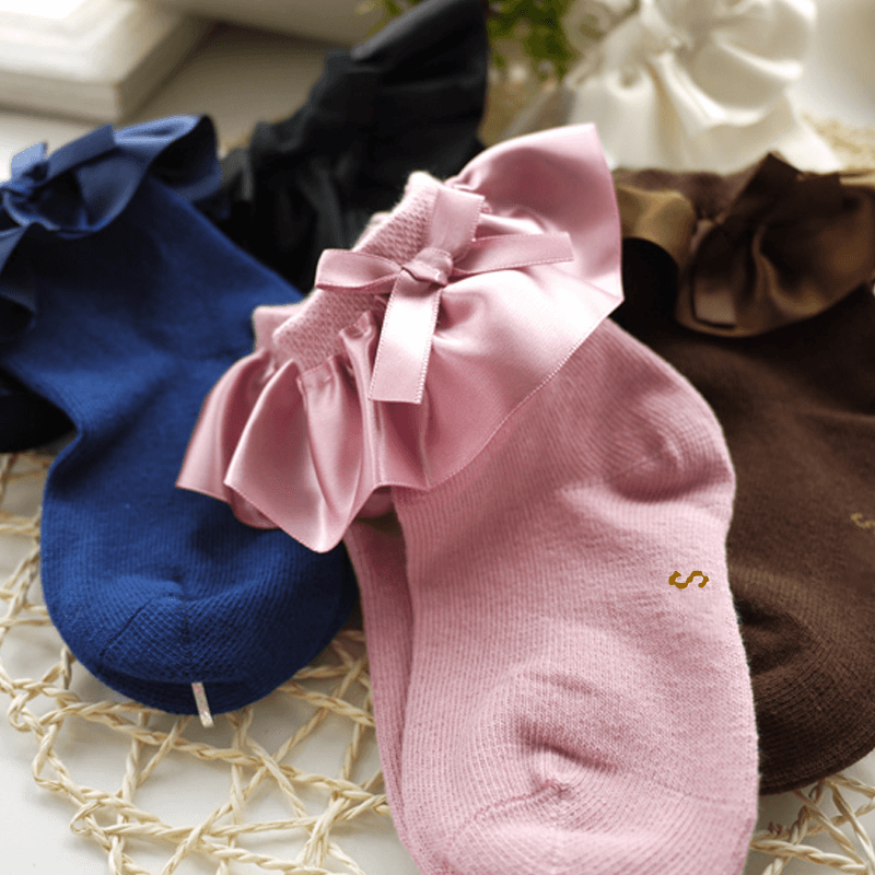 Baby / Toddler Girl Bow Decor Silk Design Stretchy Solid Socks White big image 4