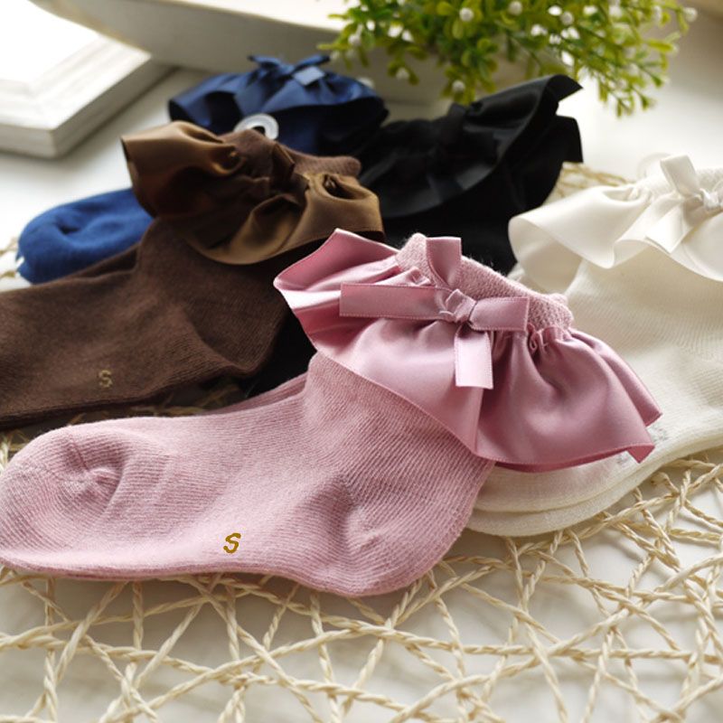 Baby / Toddler Girl Bow Decor Silk Design Stretchy Solid Socks White