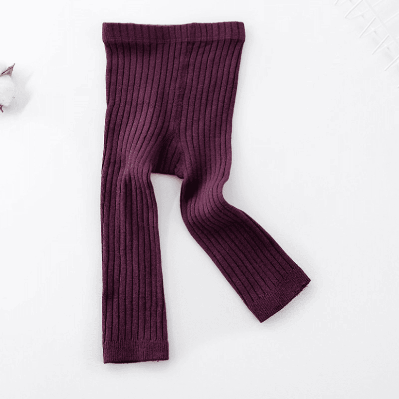 Kid Girl Solid Color Ribbed Textured Cotton Leggings Purple big image 6