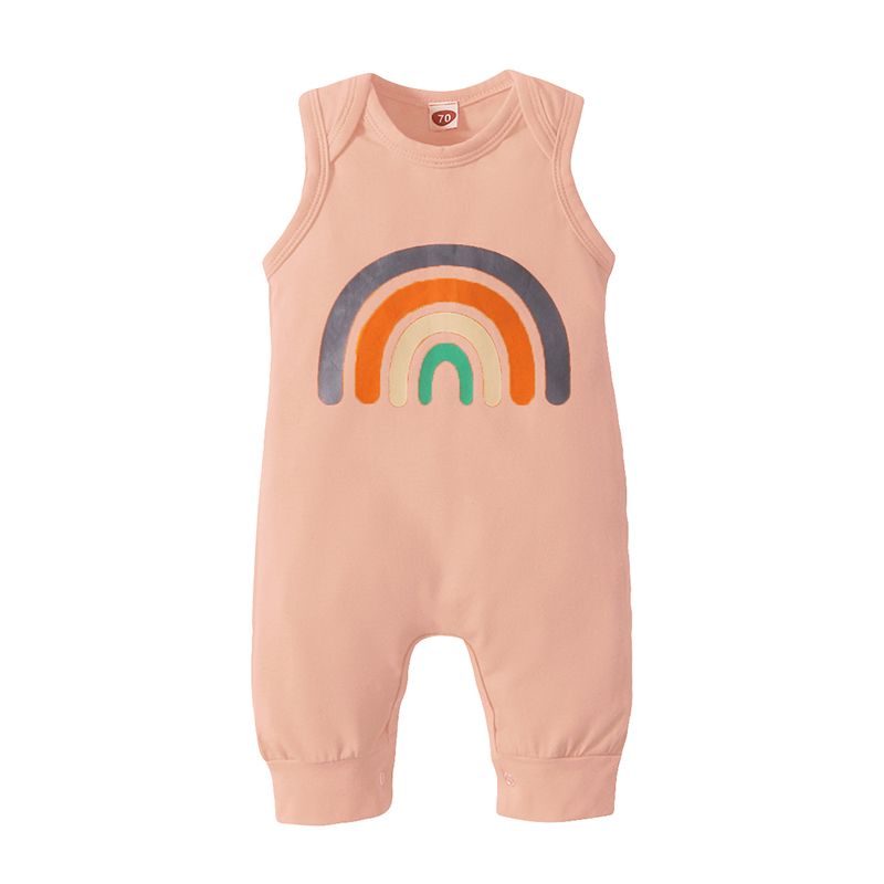 Rainbow Print Sleeveless Baby Jumpsuit Light Pink