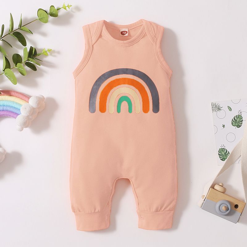 Rainbow Print Sleeveless Baby Jumpsuit Light Pink big image 2