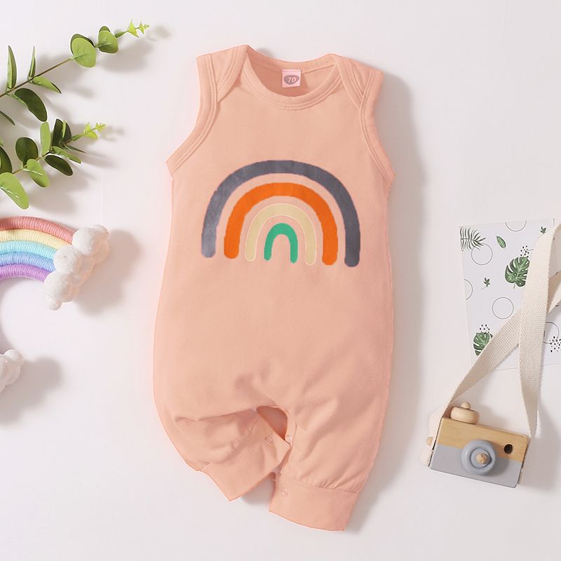 Rainbow Print Sleeveless Baby Jumpsuit Light Pink big image 4