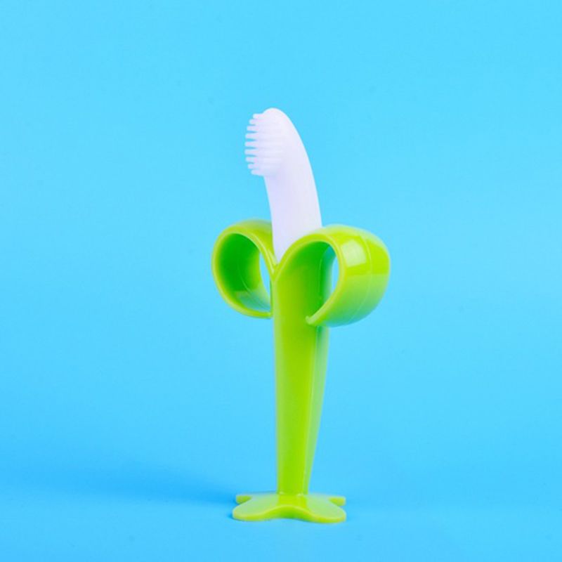 Banana Baby Silicone Toothbrush, Training Banana Teether for Babies Green