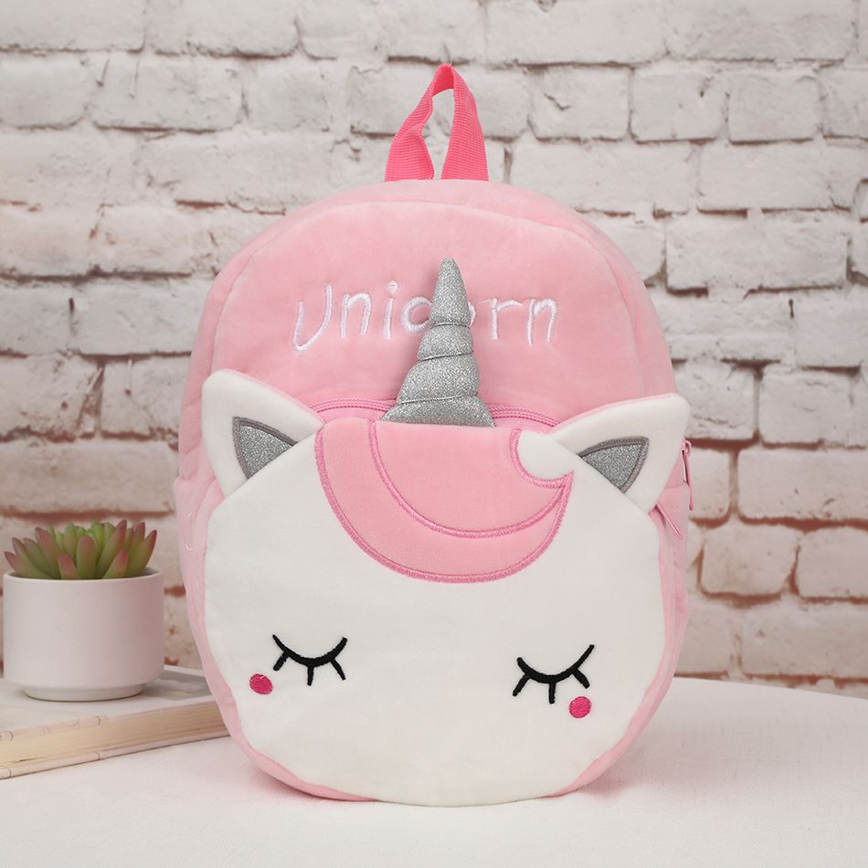 3-pack Toddler Cartoon Unicorn Plush Backpack & Crossbody Bag & Purse Set Light Pink big image 2
