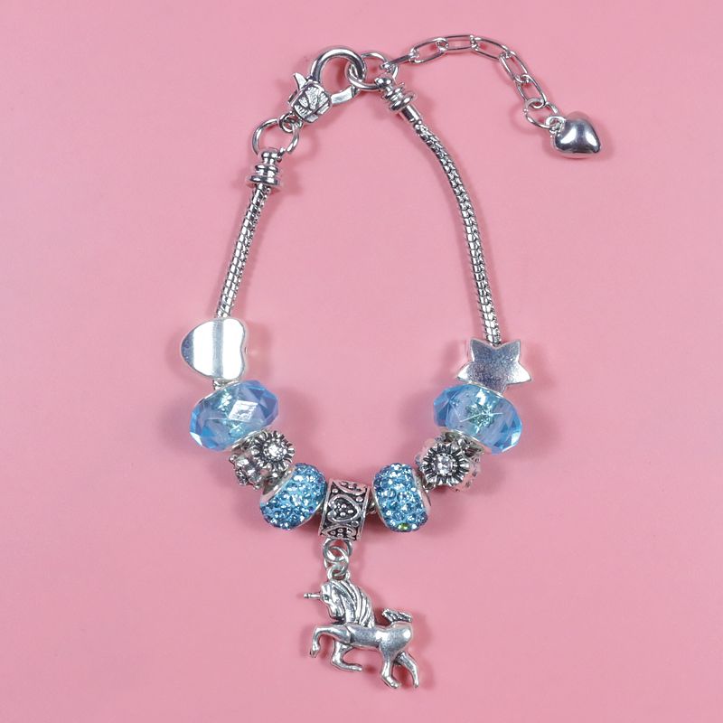 Unicorn Pendant Bracelet Artificial Gems Bracelet for Girls Blue