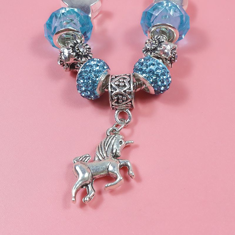 Unicorn Pendant Bracelet Artificial Gems Bracelet for Girls Blue big image 4