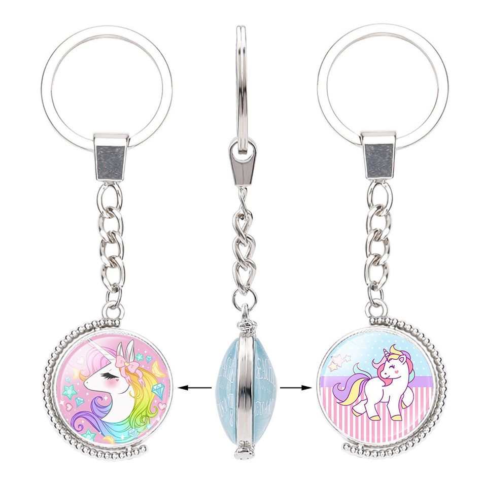 Time Gemstone Double-sided Rotating Alloy Unicorn Keychain Jewelry for Girls Color-C big image 1