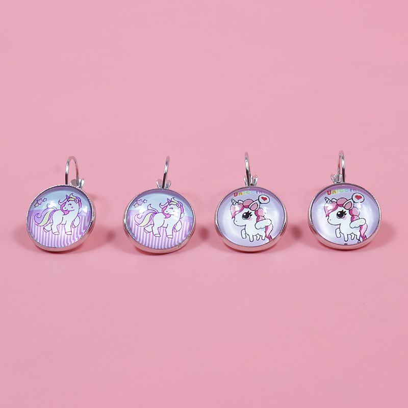 2-pack Time Gemstone Unicorn Dangle Earrings Cartoon Earrings for Girls Color-B