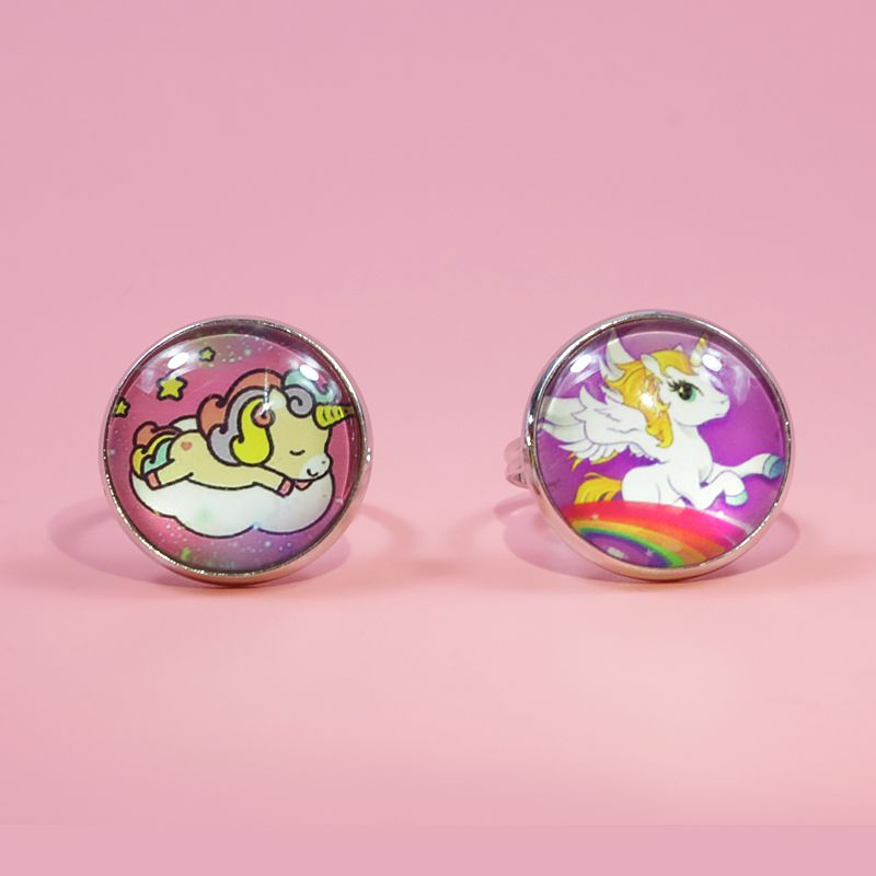 2-pack Time Gemstone Unicorn Rings Jewelry Adjustable Rings for Girls Color-B