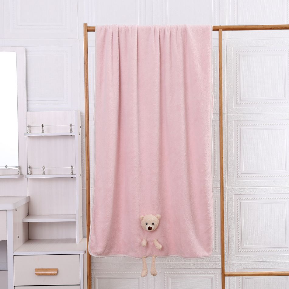 Baby Three-dimensional Cartoon Baby Coral Fleece Bath Towel Household Bath Towel Light Pink
