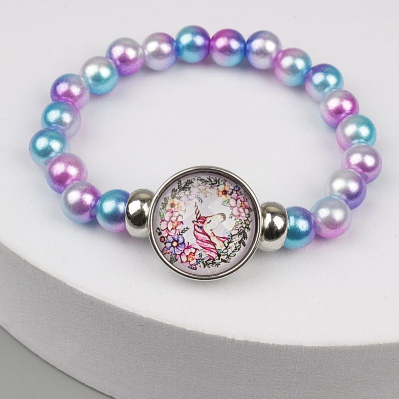 Toddler Cartoon Unicorn Colorful Beaded Bracelet Purple big image 1
