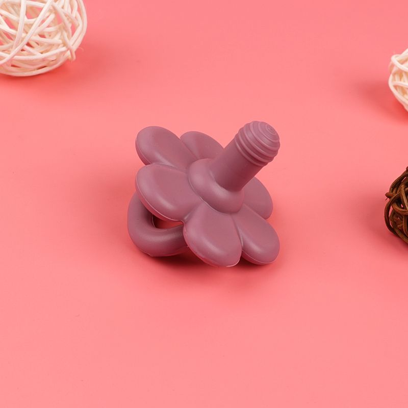 Flower Shape Silicone Pacifier Food Grade Baby Silicone Soothing Pacifier Infant Teether with Handle Purple