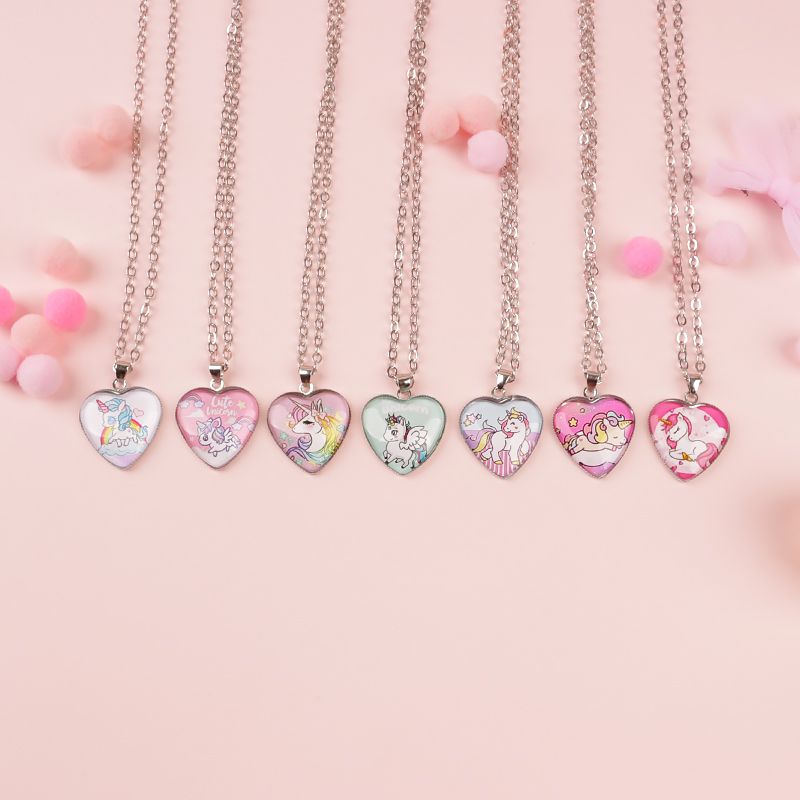 Unicorn Necklace Heart Pendant Jewelry for Girls Light Red big image 3