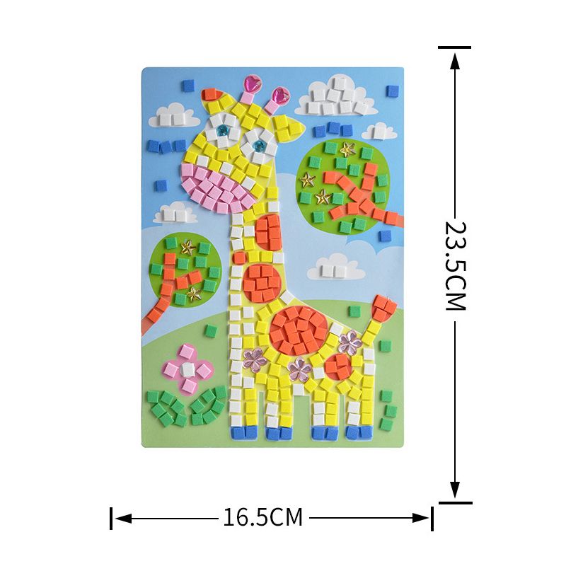 Mosaic Sticker Art Sticky DIY Handmade Art Kits Kids Mosaic Flower & Goose & Deer & UFO & Spaceship Stickers Craft Early Learning Activities Pale Yellow