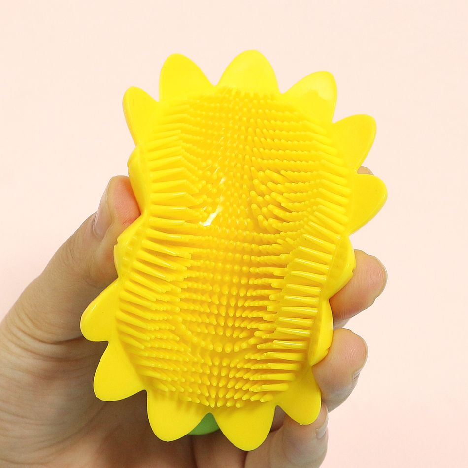 Silicone Baby Shampoo Massage Brush Sunflower Shape Scalp Hair Body Cleaning Brush Yellow big image 3
